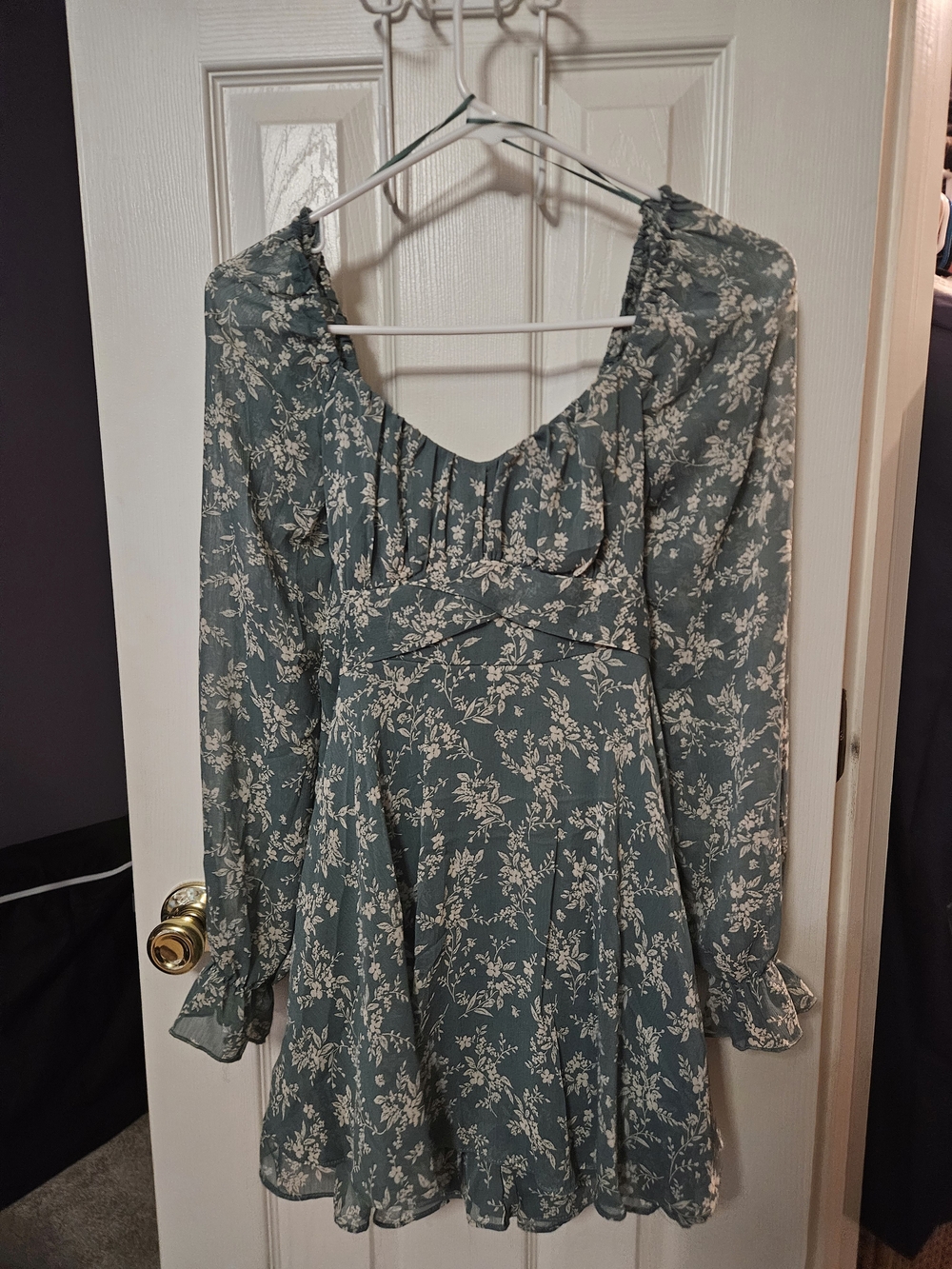 Floral Long-Sleeve Fit & Flare Dress in Sage